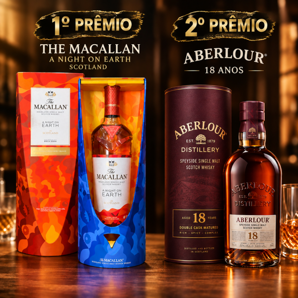 1️⃣- Whisky The Macallan A Night on Earth in Scotland  2️⃣-Whisky Aberlour 18 Anos Double Sherry Cask